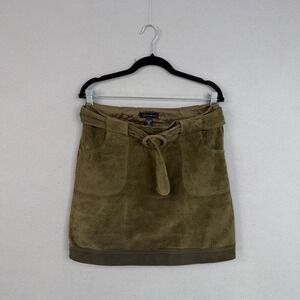 Context Skirt Womens 8 Green Suede Belted Patch Pockets Lined Mini Cargo Y2K